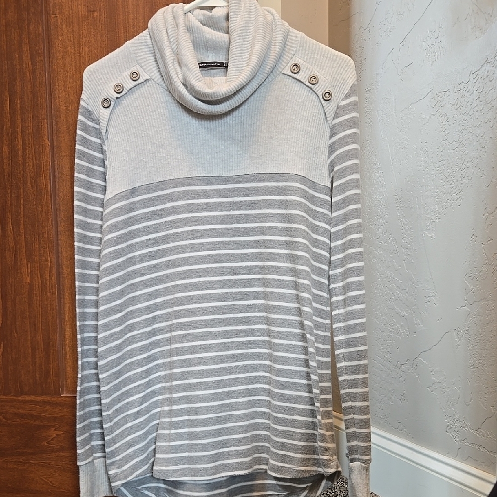 Gray Striped Turtleneck Sweater